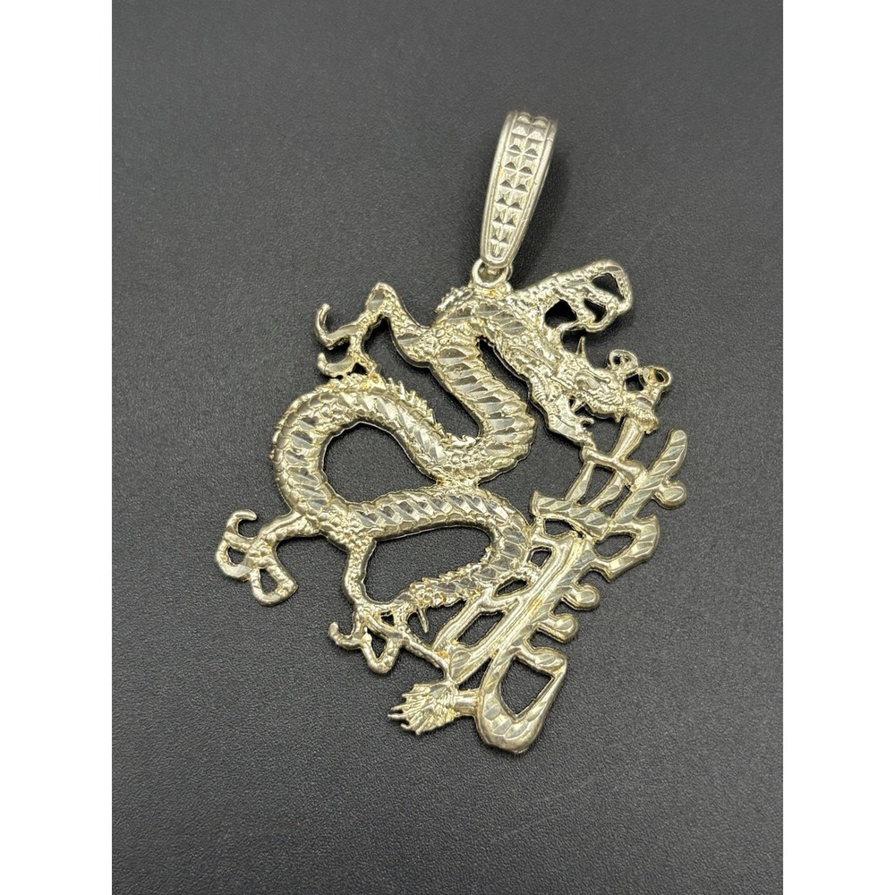 Vintage Sterling Silver Chinese Dragon Bling Pendant 3" 14 Grams E20